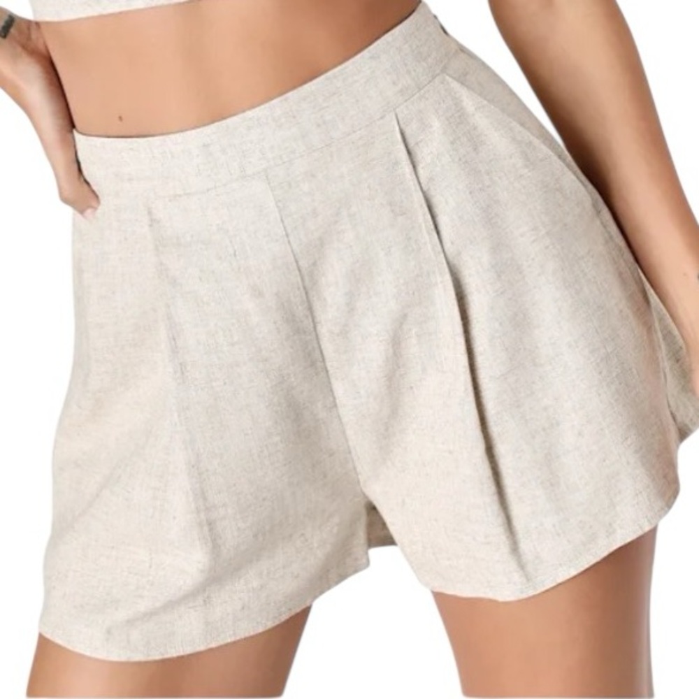 Lulus Perfectly Posted Beige Linen High-Waisted Shorts size med NWT
